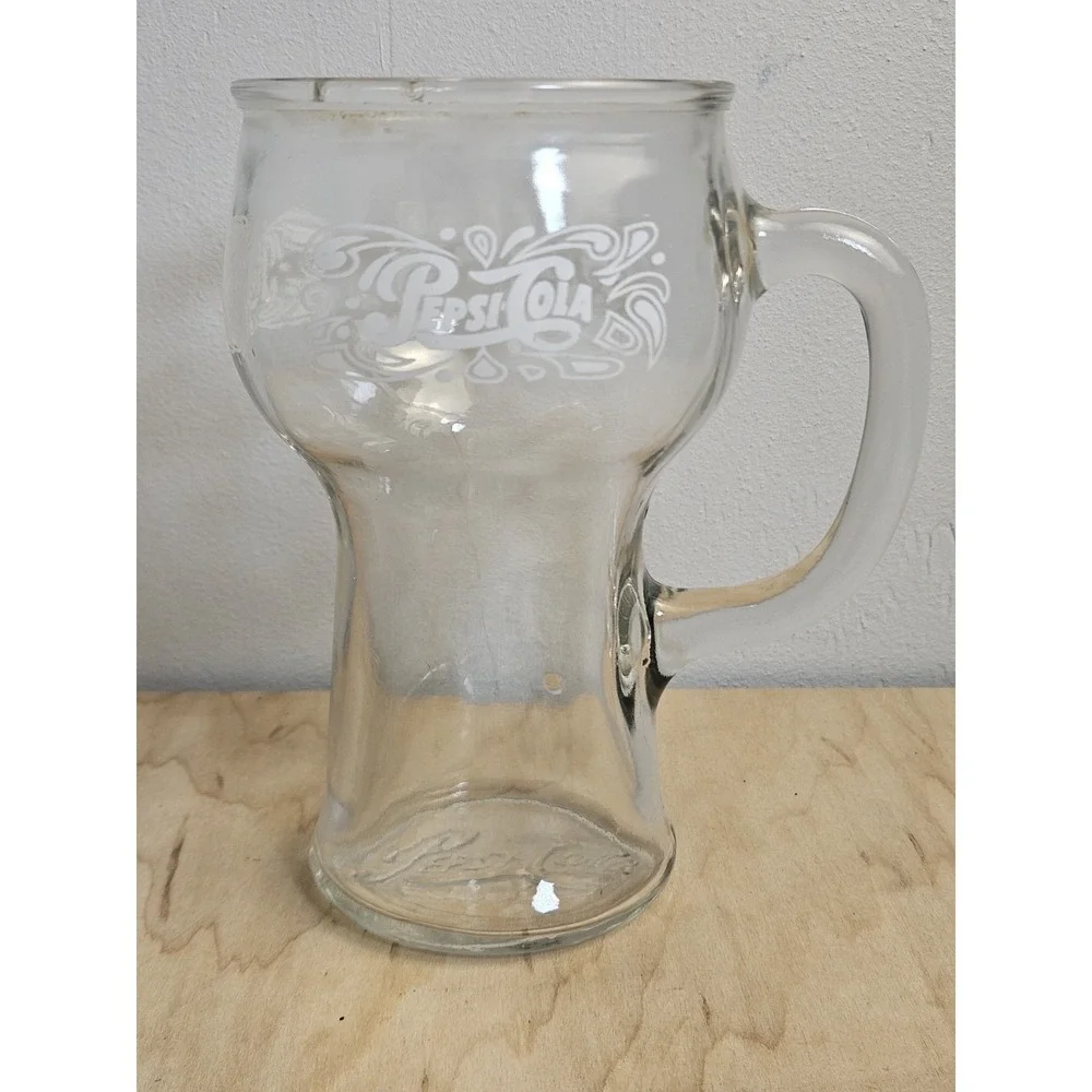 Vintage Pepsi-Cola Glass Stein Mug White Logo Handle Soda Pop Drinking Cup